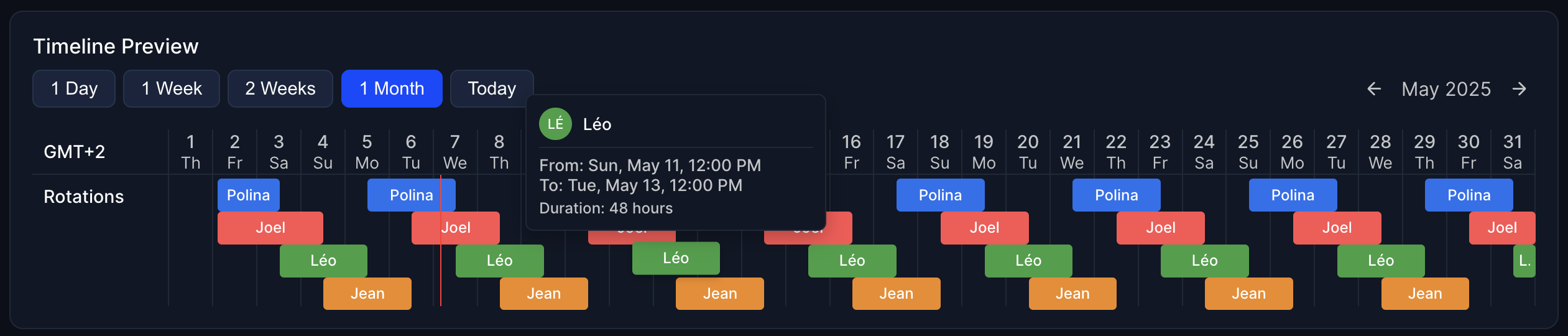 On-call rotation calendar preview