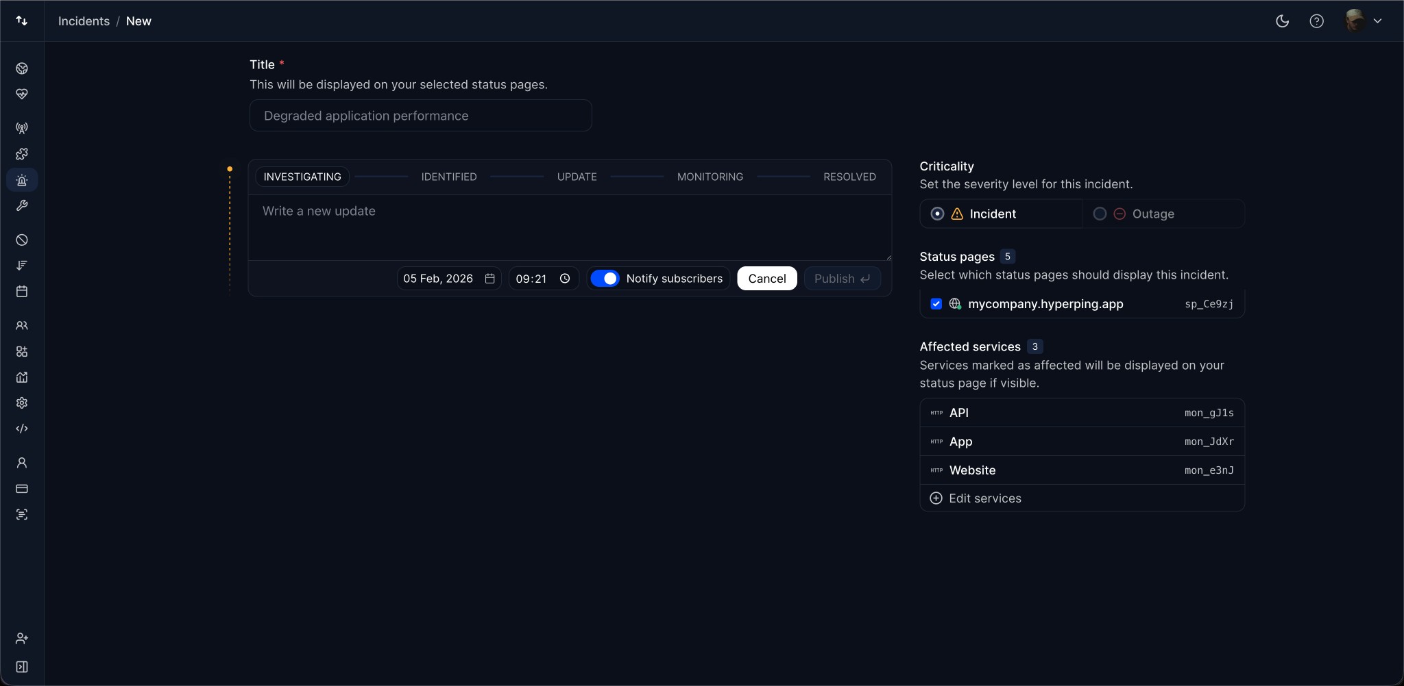 New incident creation view