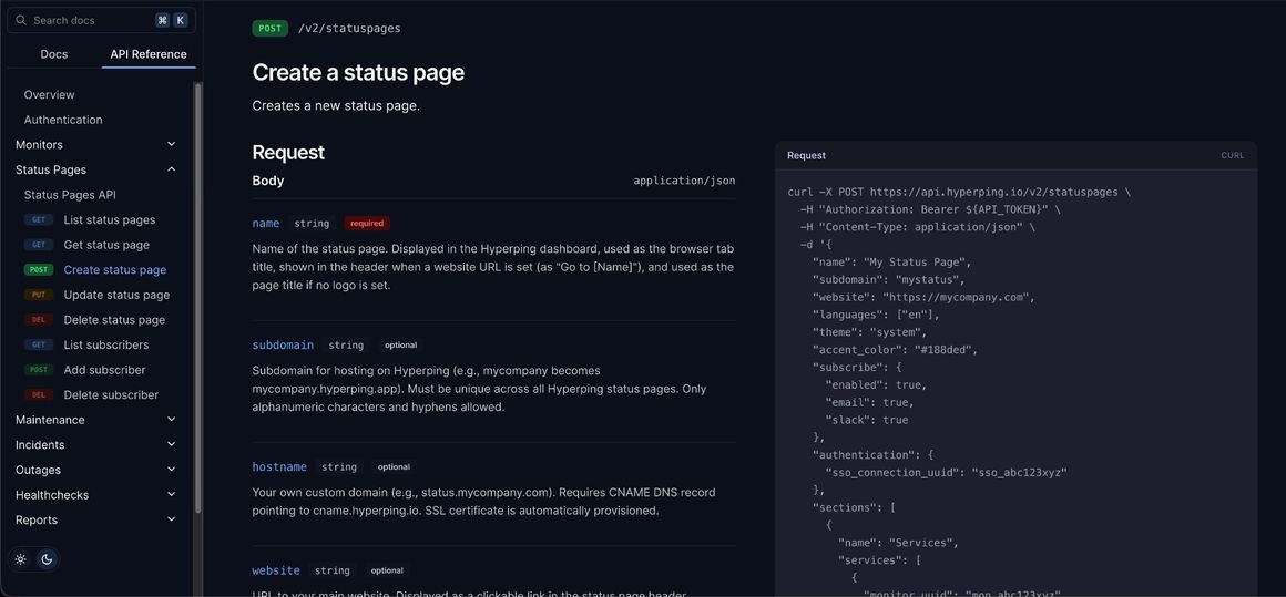 Changelog: Outages Dashboard, Status Page API, New API Docs