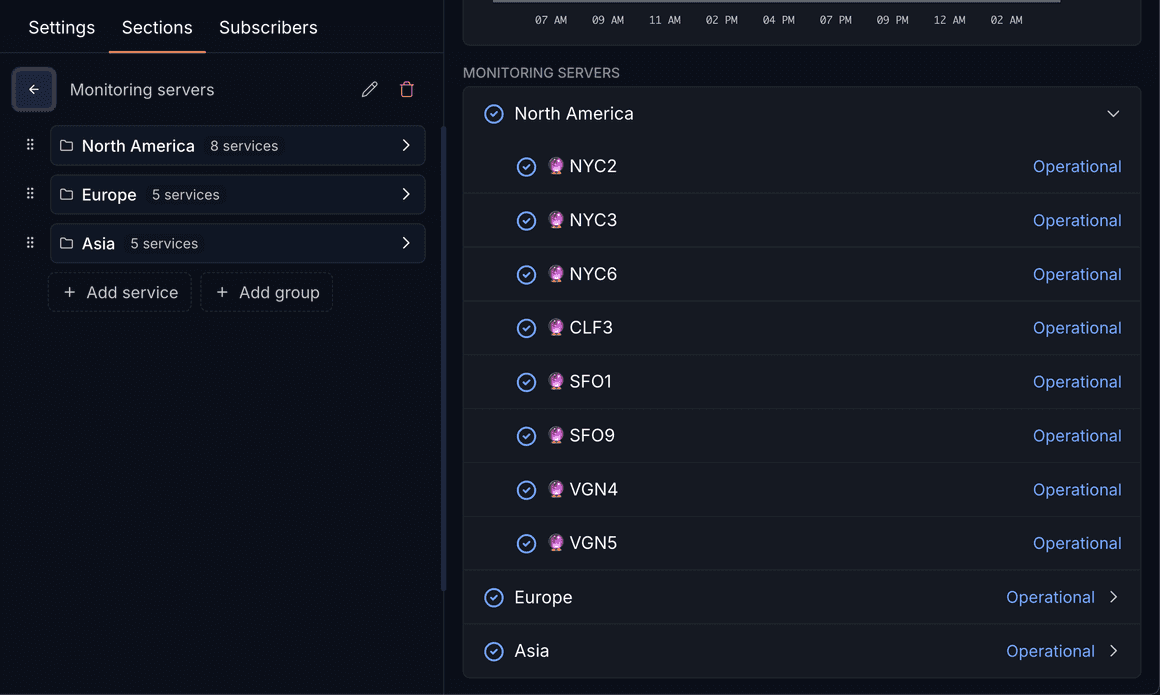 Services can now be grouped within sections