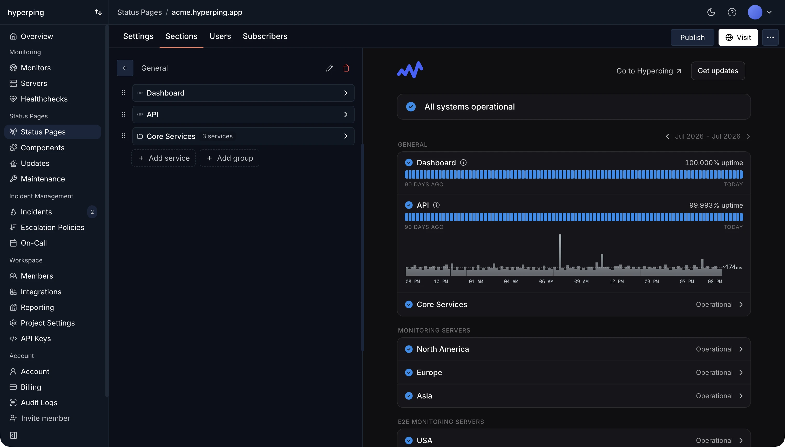 Add services to status page interface