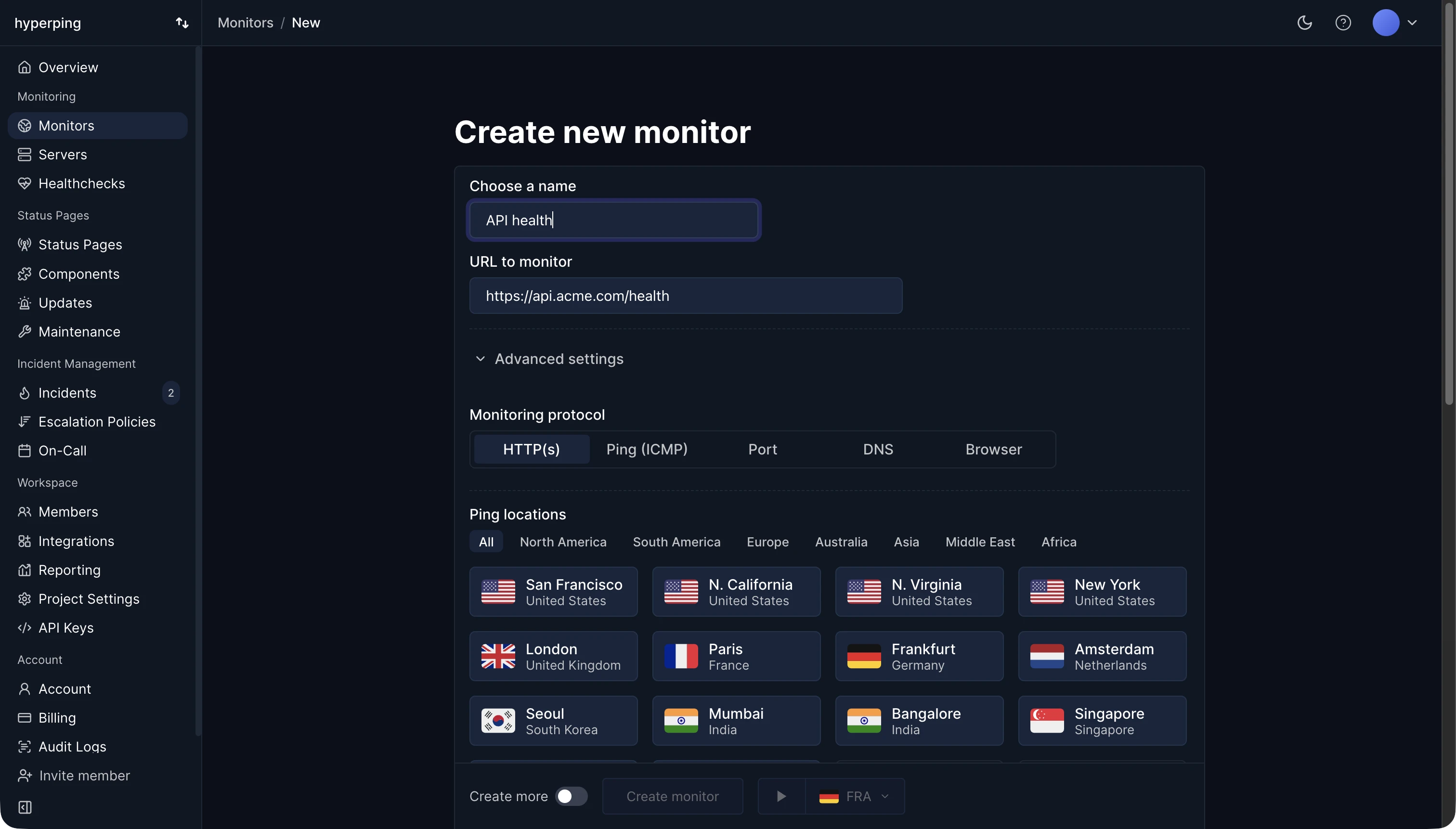 Create monitor interface