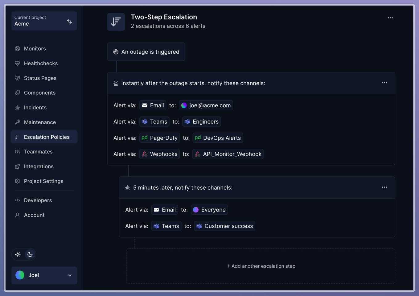 Escalation policies | Cron monitoring