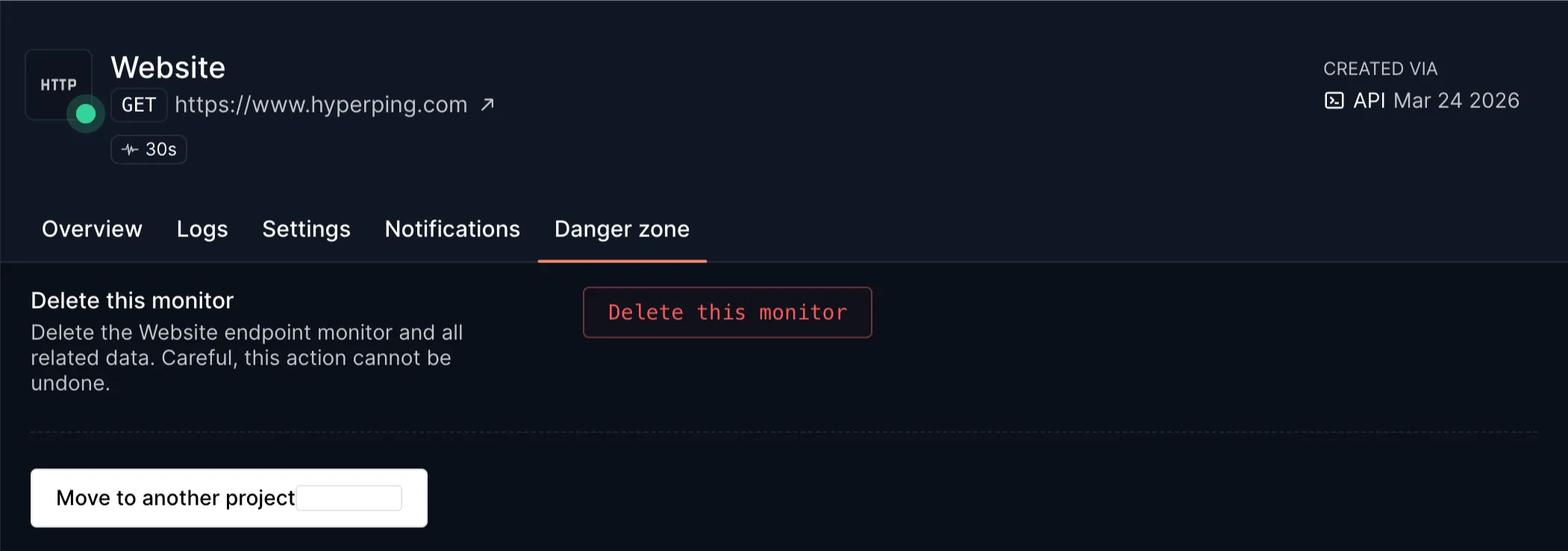 Monitor settings tab with the delete option