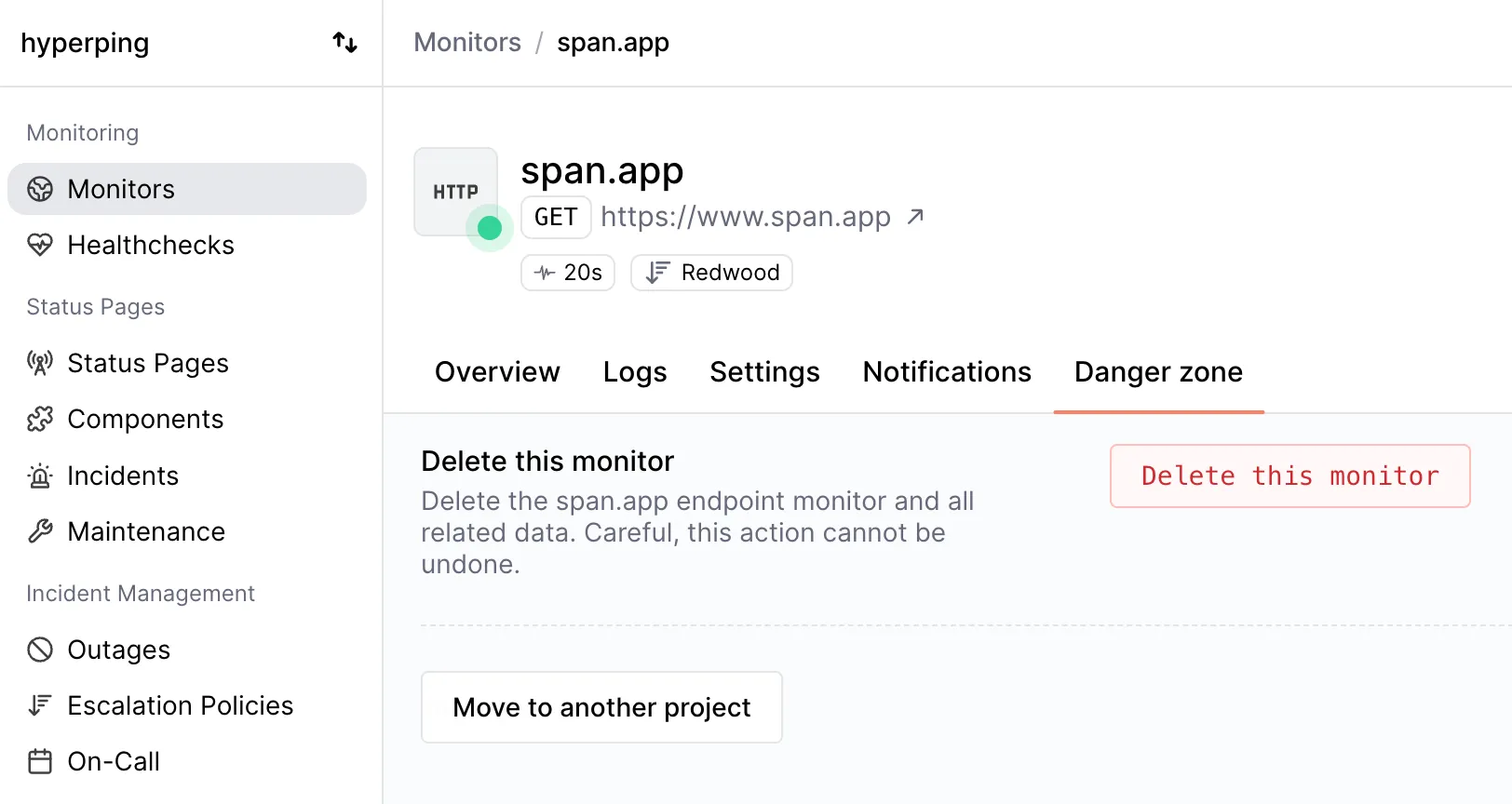 Monitor settings tab with the delete option