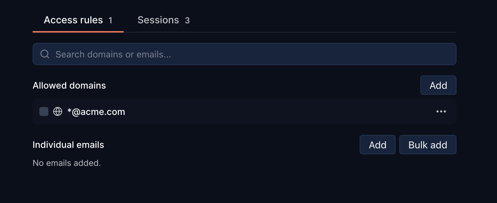 Email whitelist access rules