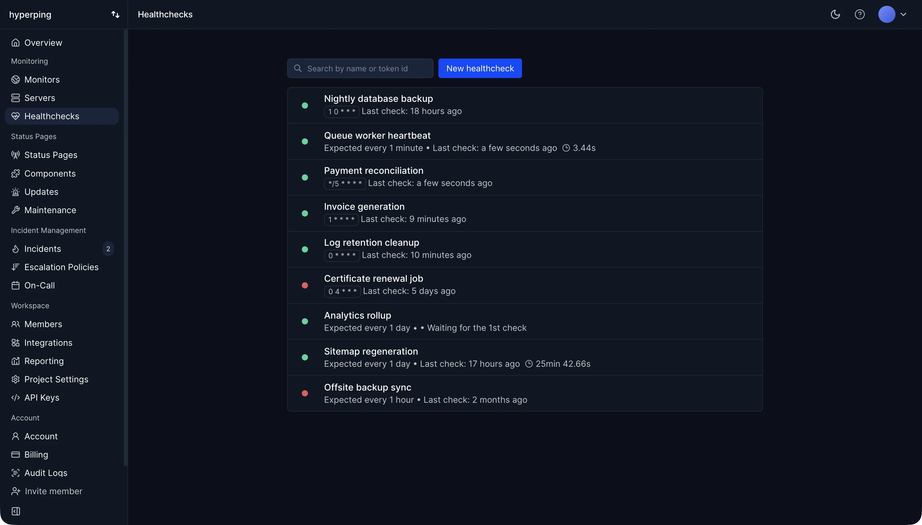 Healthchecks interface