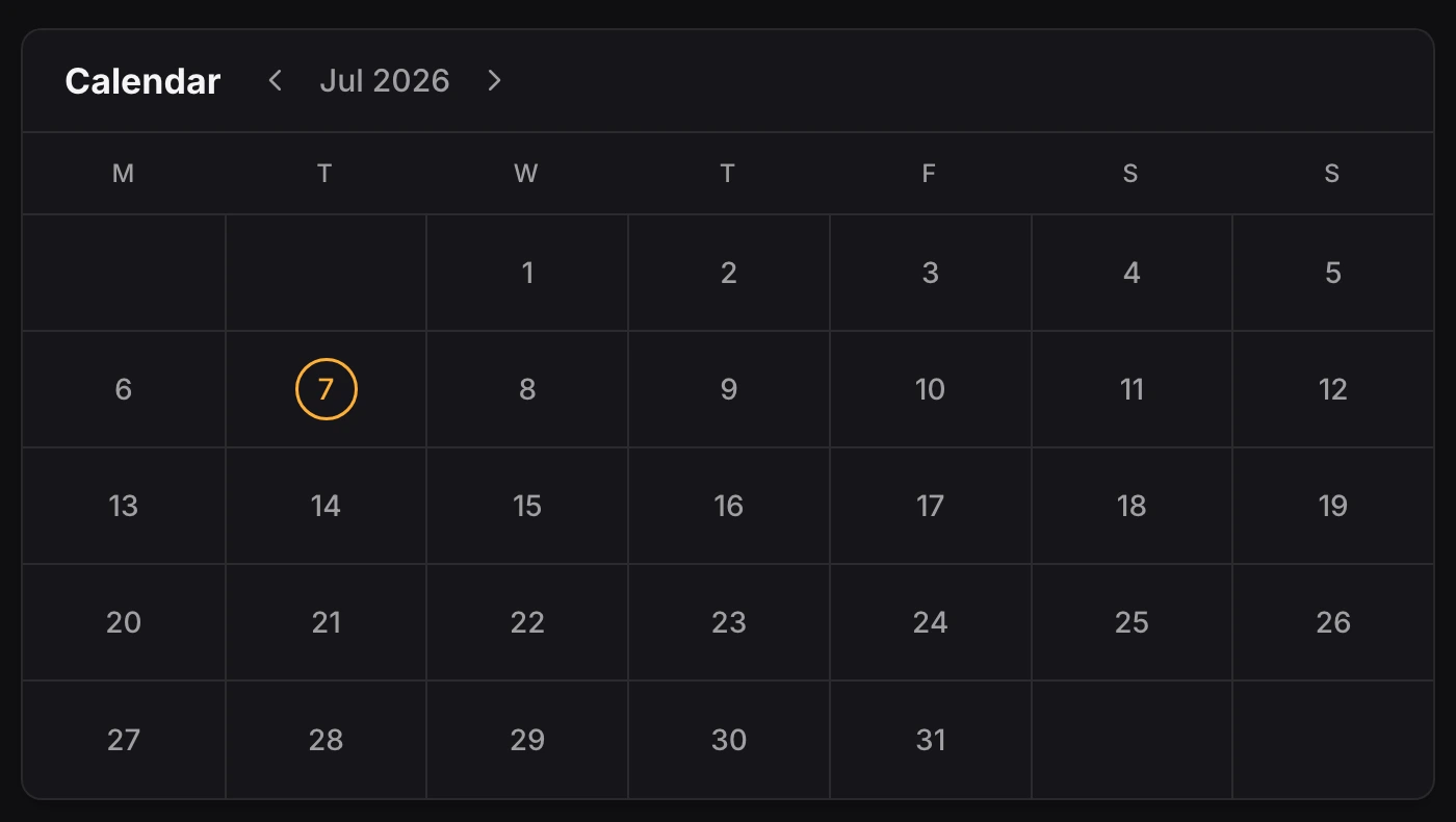 Incident calendar on a status page, with an incident marked on July 7