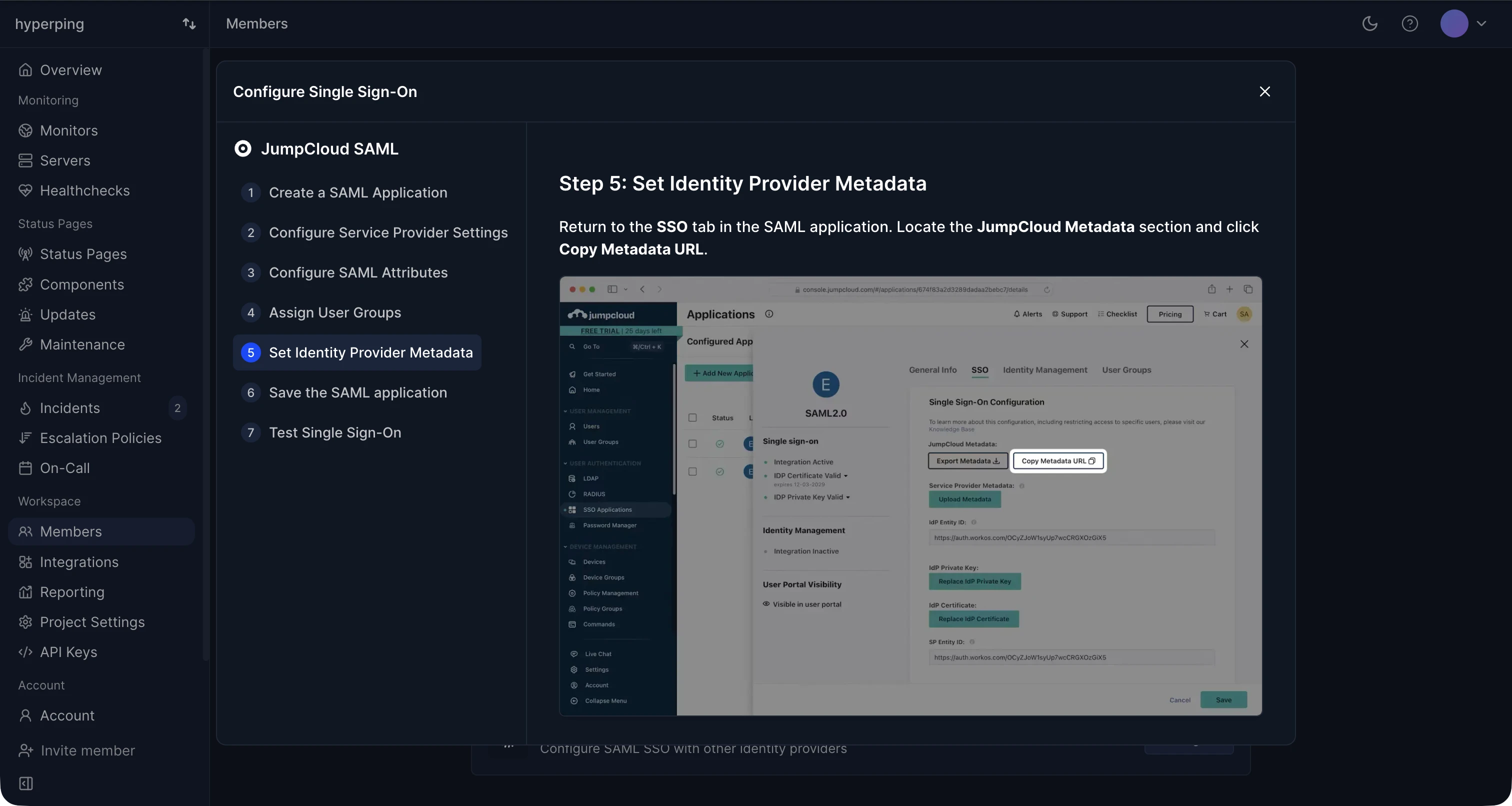 JumpCloud wizard metadata step