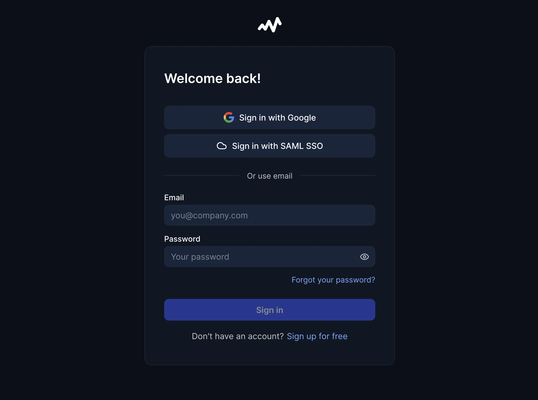 Hyperping sign-in screen with Google, SAML SSO, and email login options