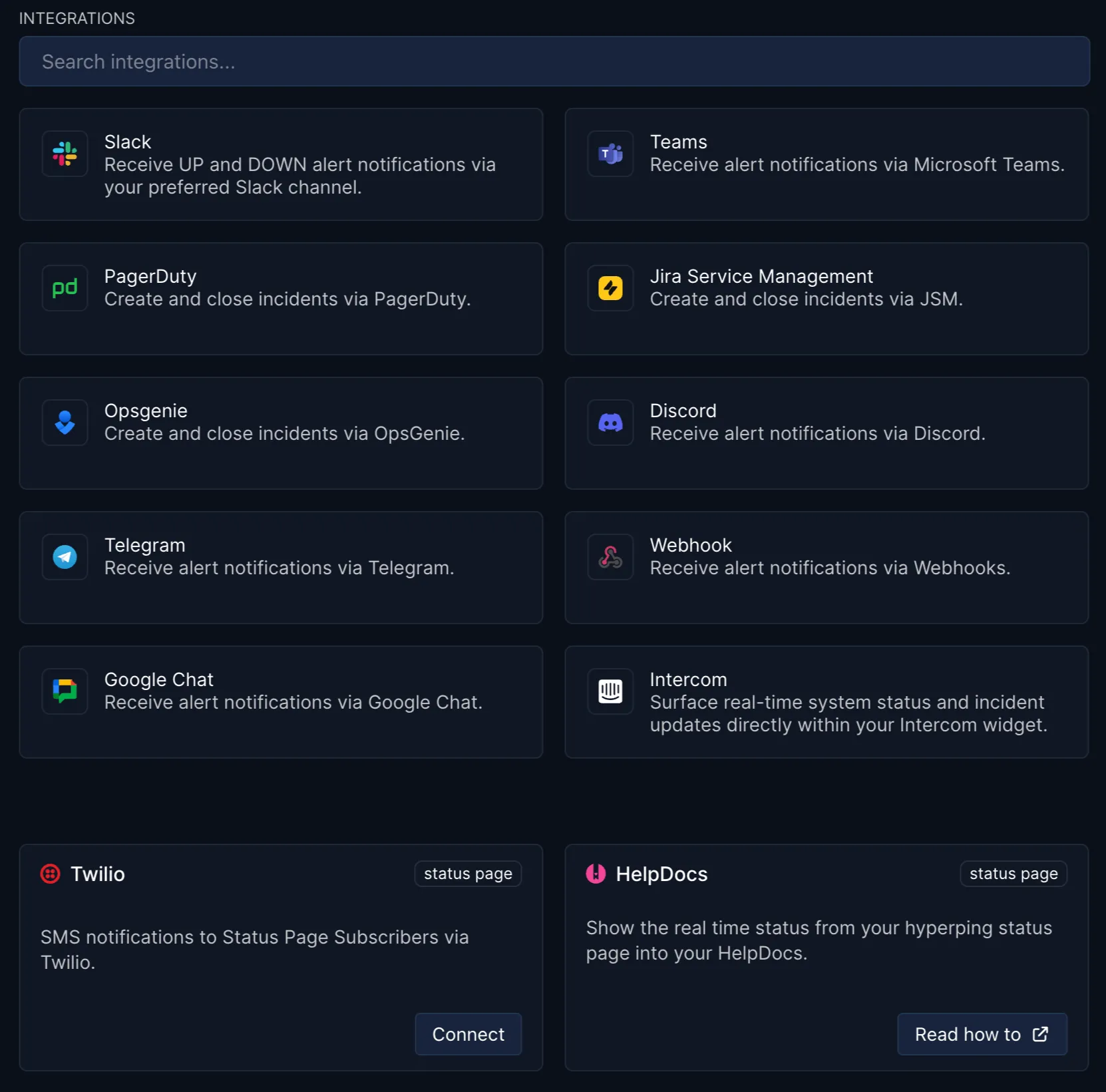 Notification channels interface
