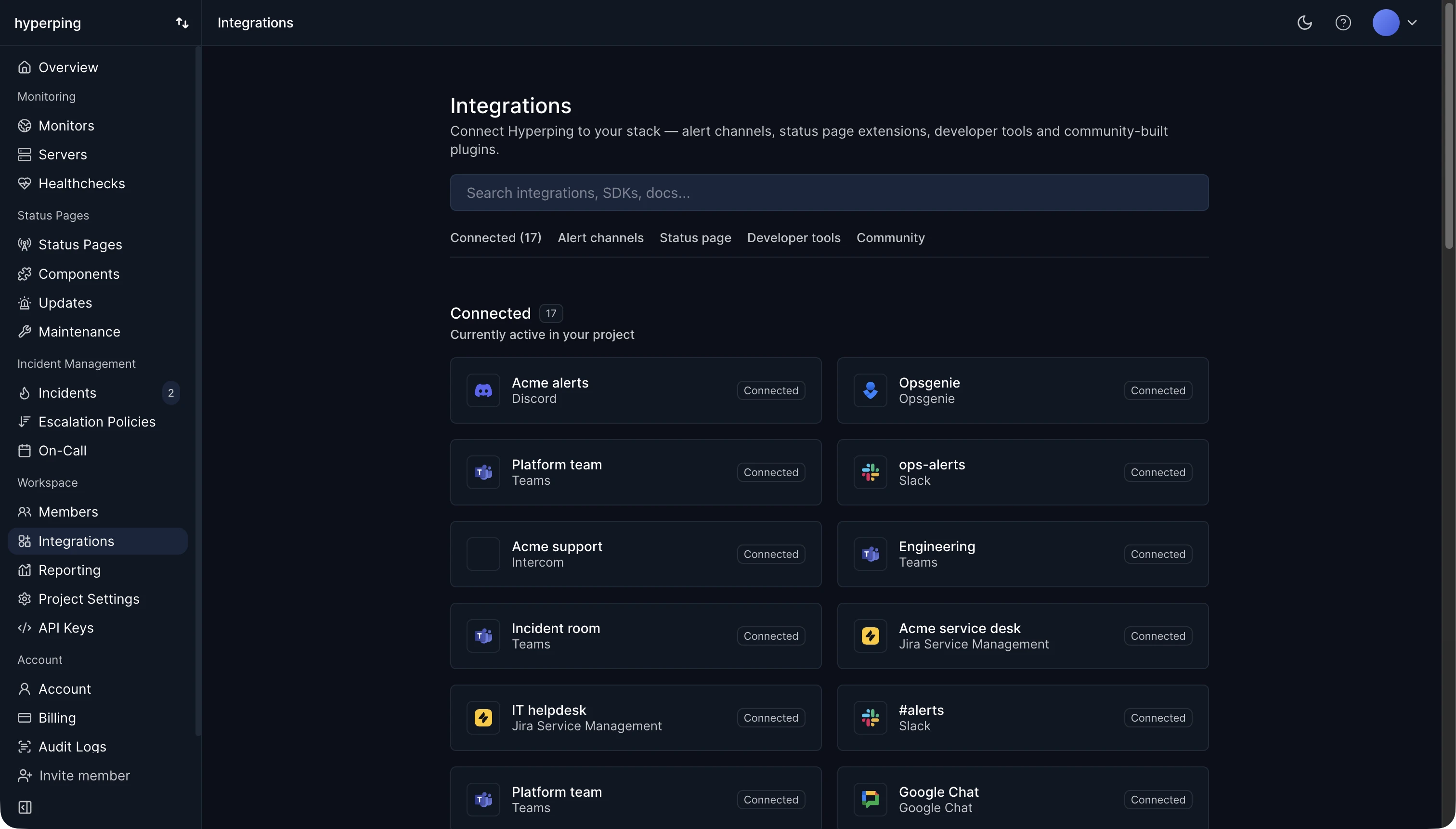 Notification channels interface