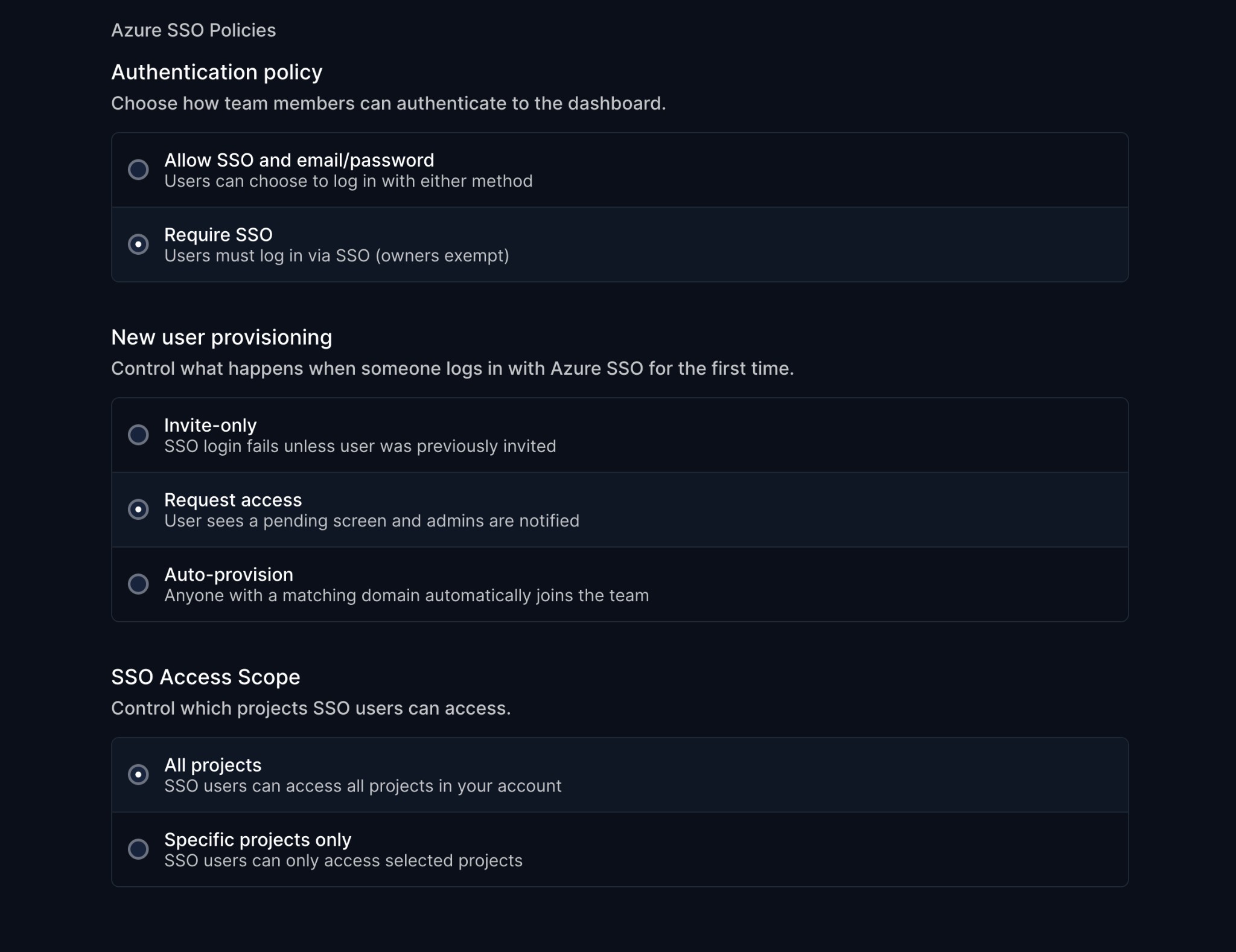 SSO policies configuration