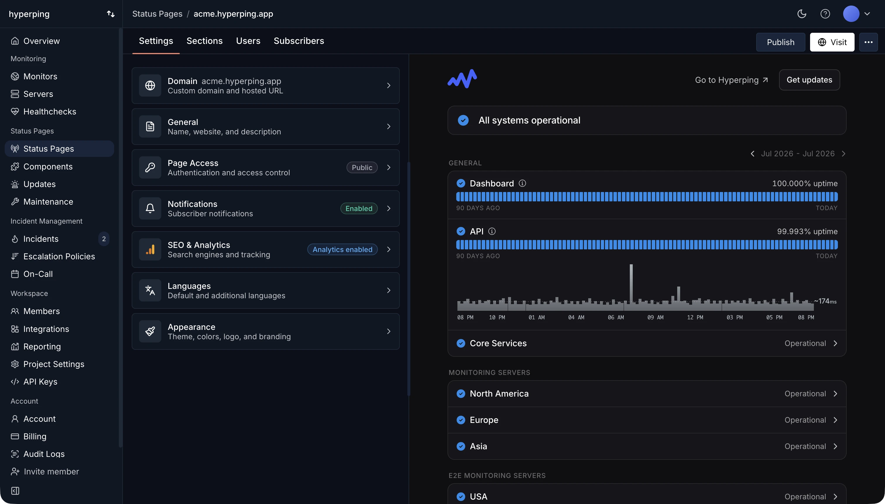 Status pages