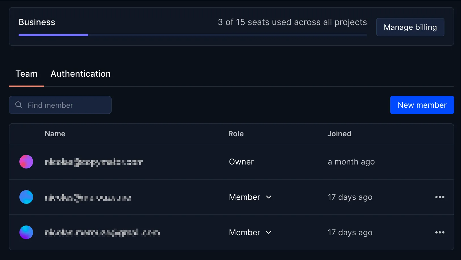 Teammates interface