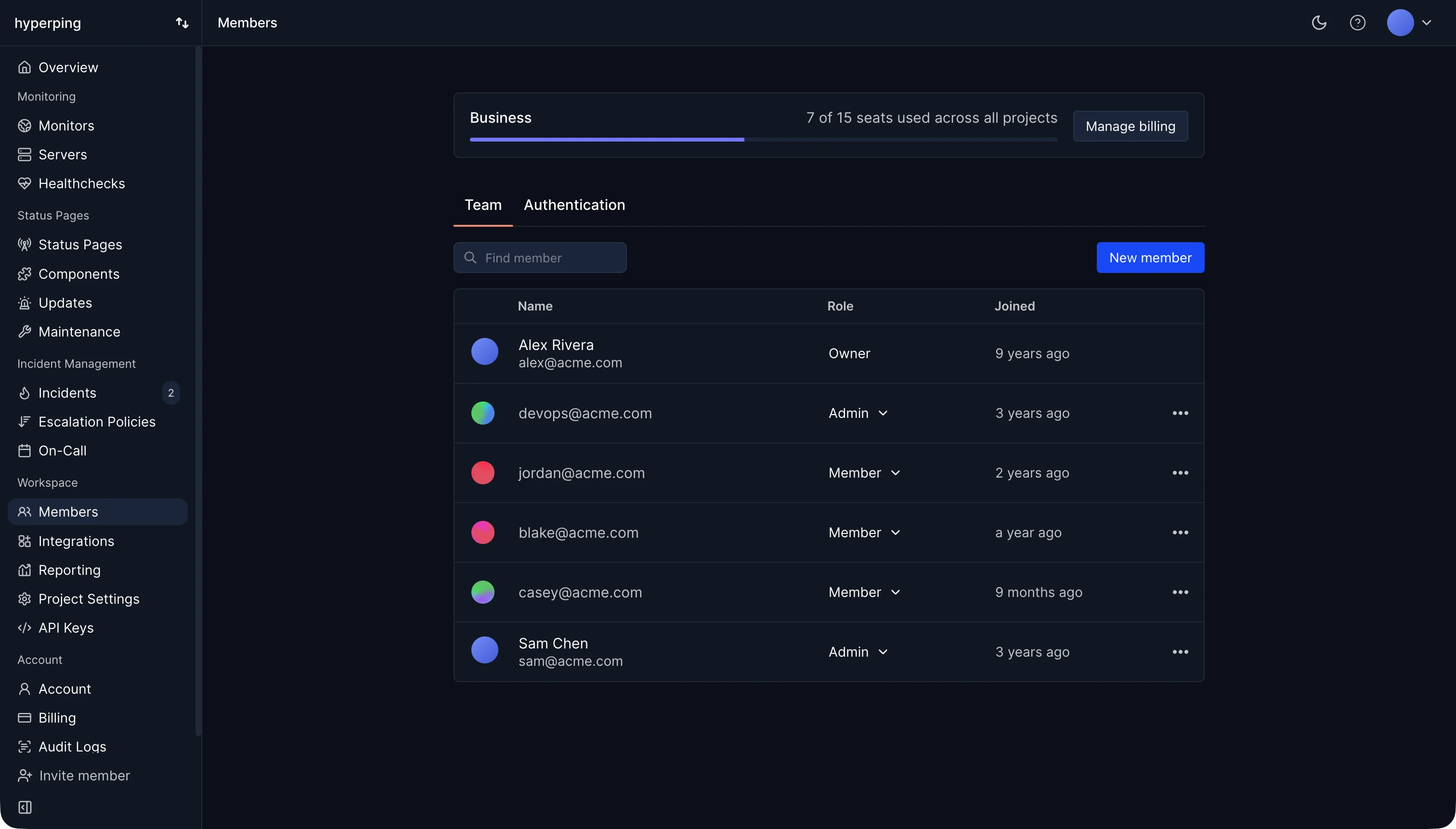 Teammates interface