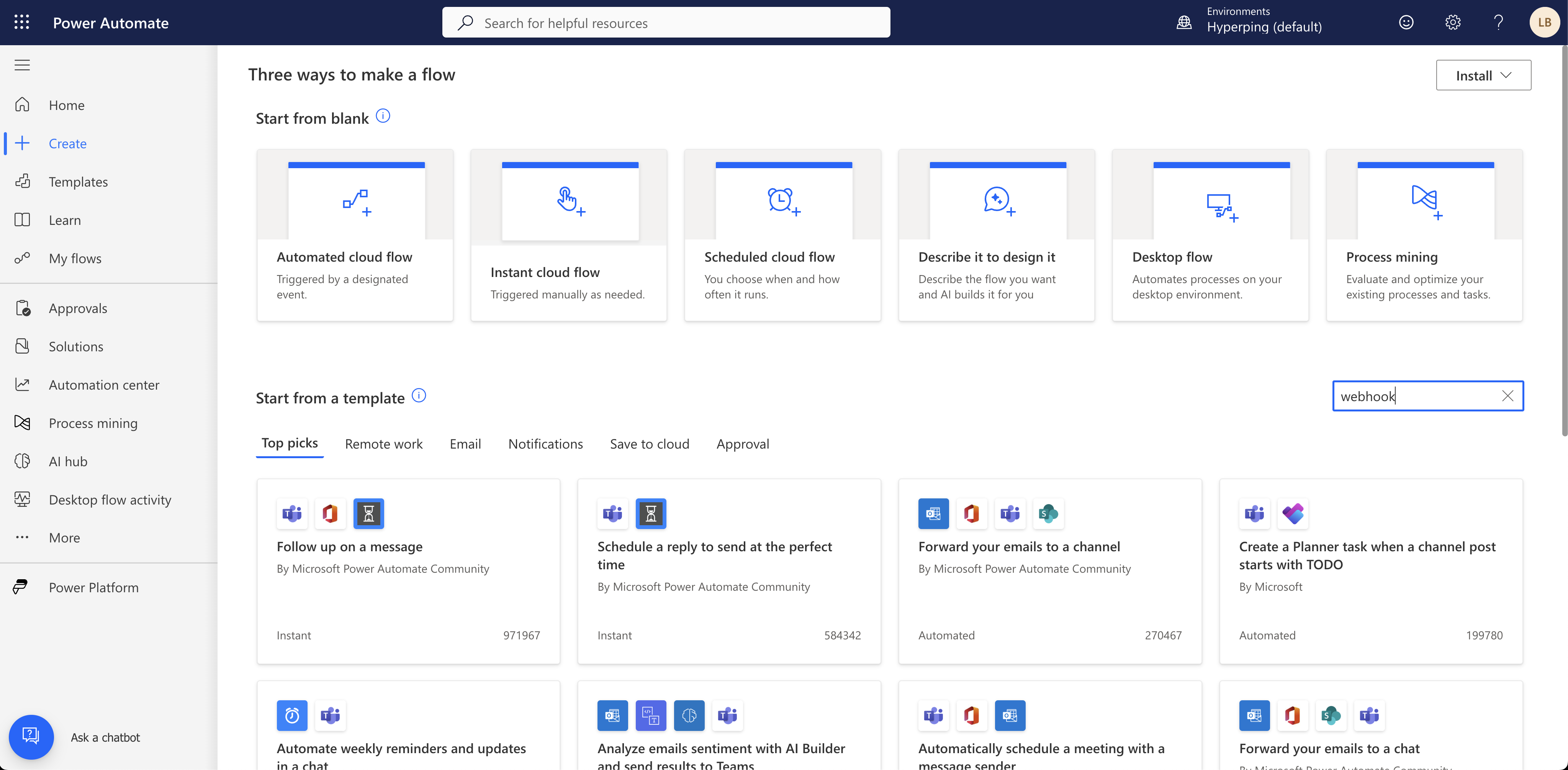 Search for webhook