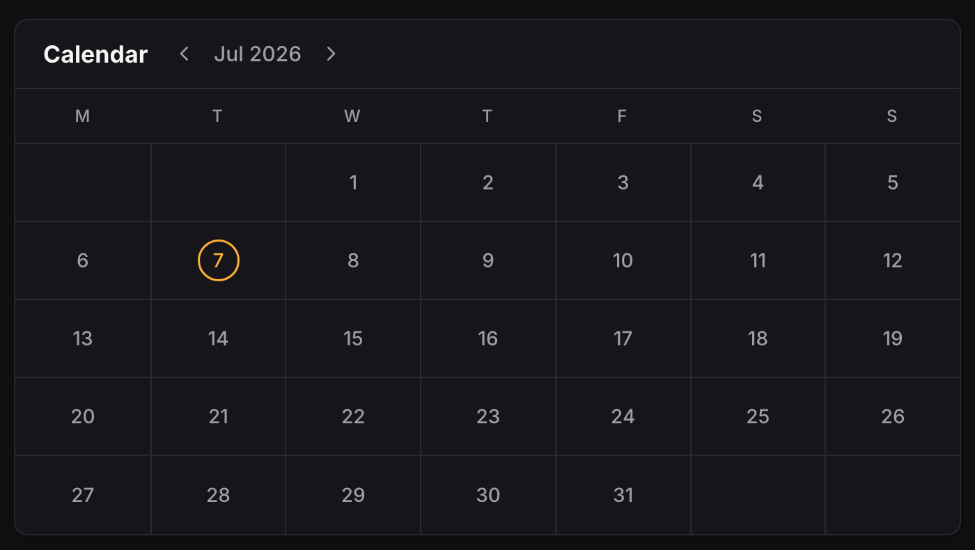 Incident calendar on a status page