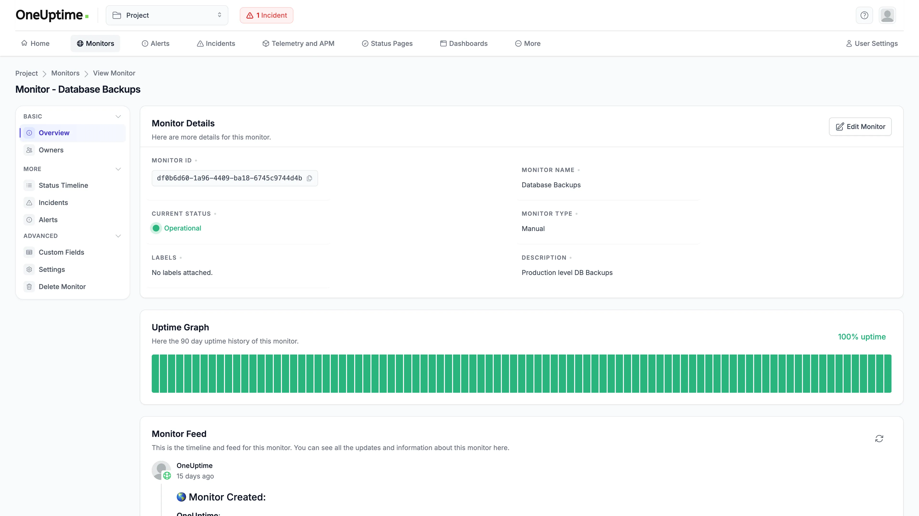 OneUptime dashboard