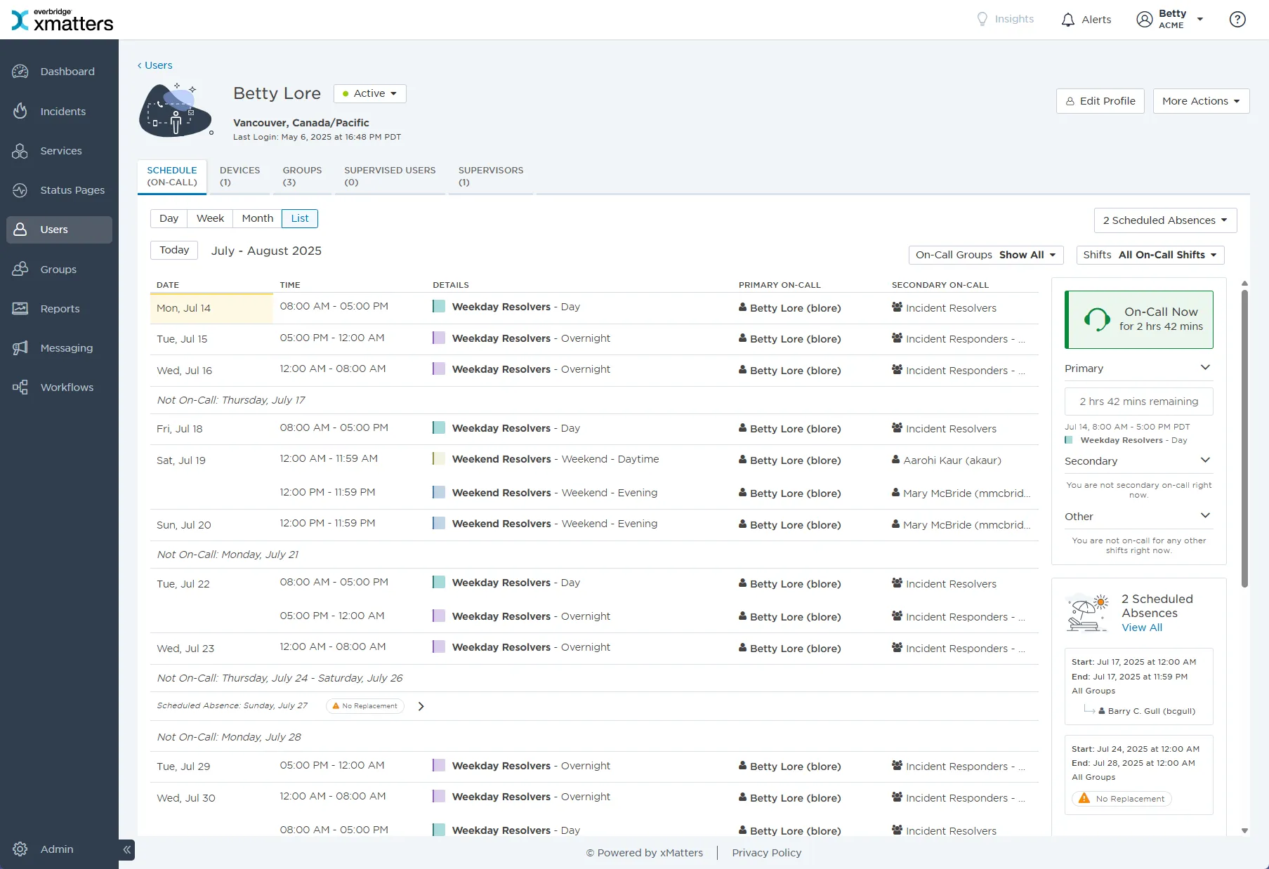 xMatters dashboard