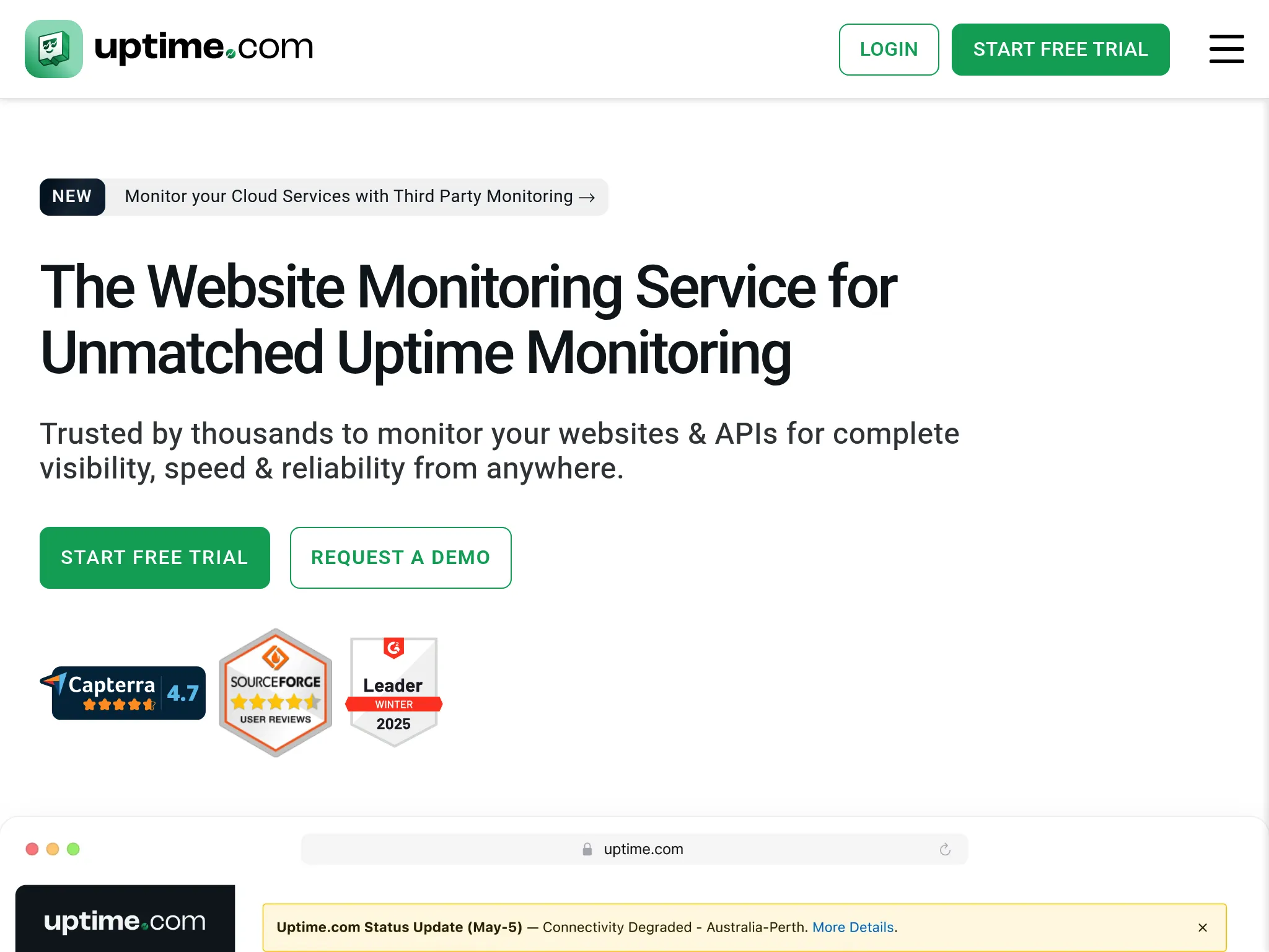 Uptime.com homepage