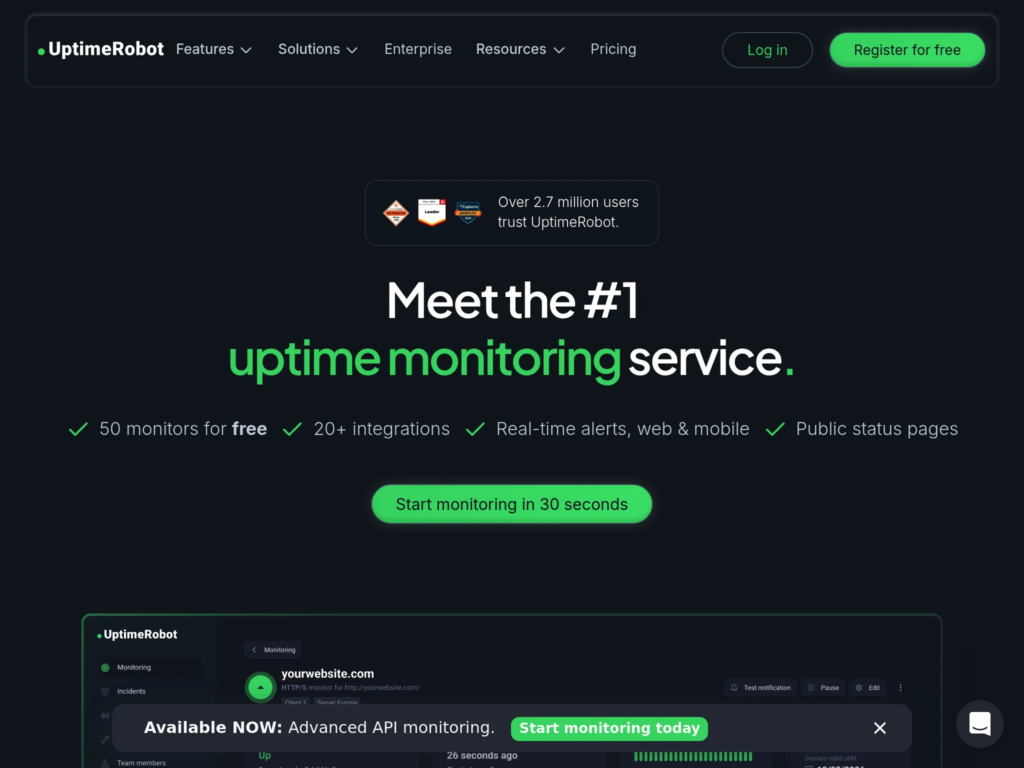 Uptime Robot homepage